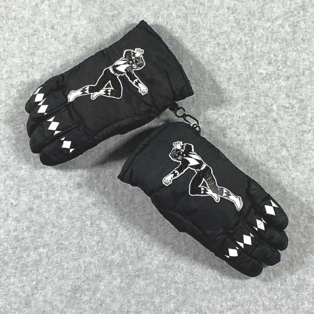 Vintage Power Rangers Black Ranger Winter Gloves Boys Size 4-7X Black Nylon Snow